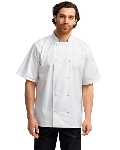 Artisan Collection by Reprime Unisex Studded Front Short-Sleeve Chef's Coat front Thumb Image