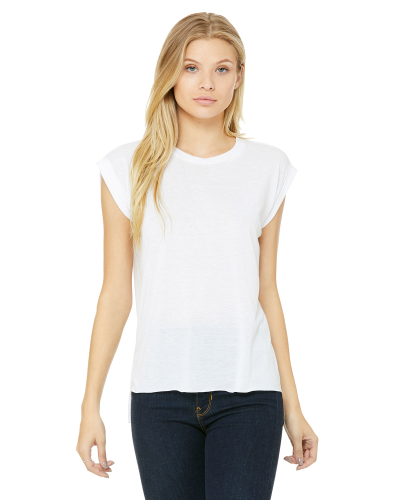 Ladies' Flowy Muscle T-Shirt with Rolled Cuff front Thumb Image