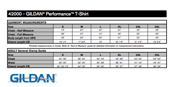 Gildan 76000 Size Chart