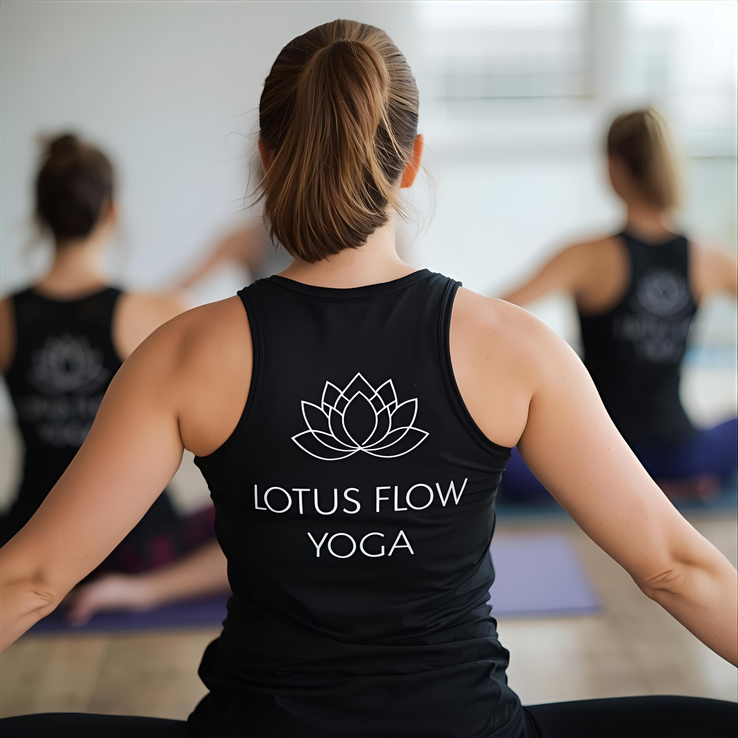 Yoga studio team wearing custom tank tops
