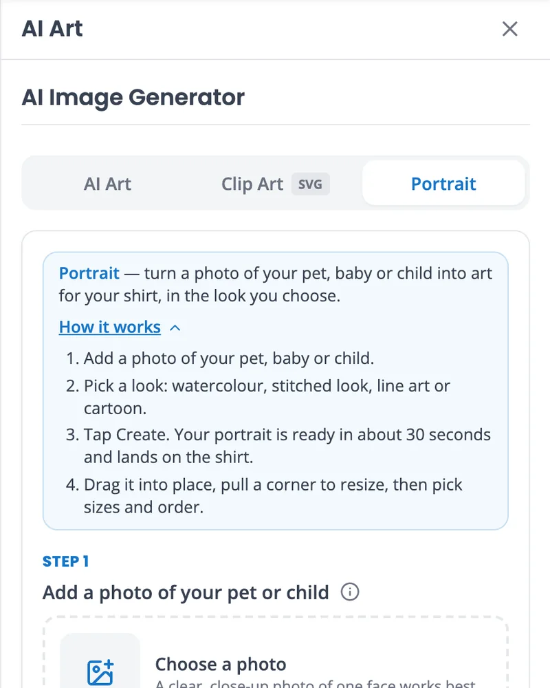 Step 1 in the studio: open the portrait tab