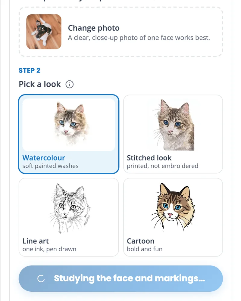 Step 3 in the studio: pick a look and tap create