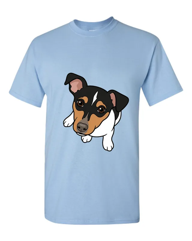 Jack Russell puppy portrait: Cartoon on light blue