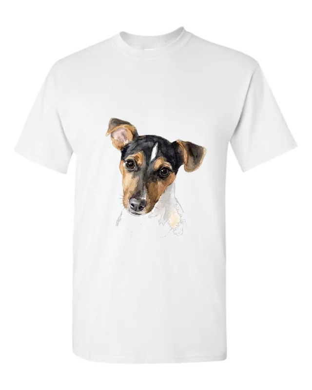 Jack Russell puppy portrait: Watercolour on white