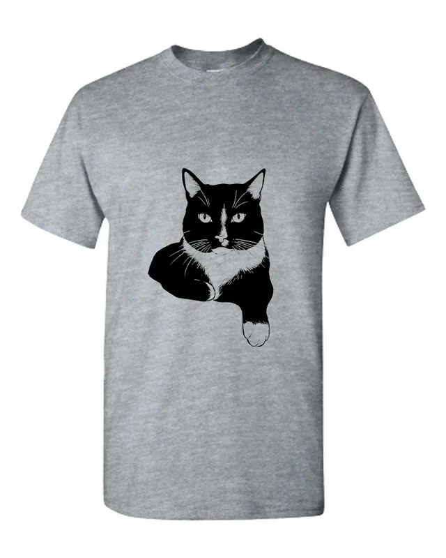 Tuxedo cat portrait: Line art on sport grey