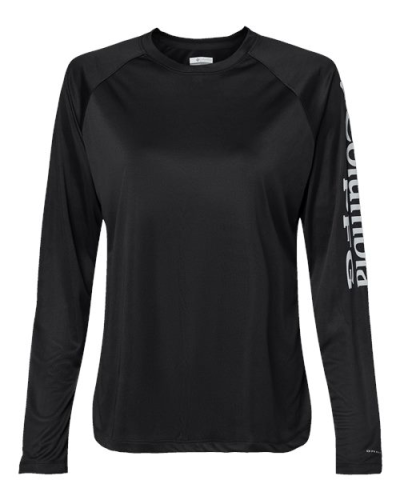 Columbia 212485 Women's PFG Tidal Tee™ II Long Sleeve in Black/ Cirrus Grey - Custom Printing Available