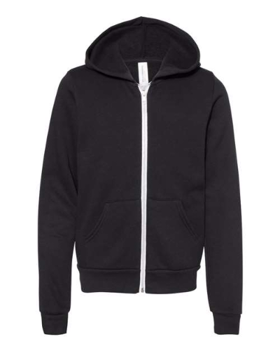 Custom BELLA + CANVAS 3739Y Youth Sponge Fleece Full-Zip Hoodie Sweatshirt - Black | Bella + Canvas 3739Y | Screen Printing & Embroidery Canada