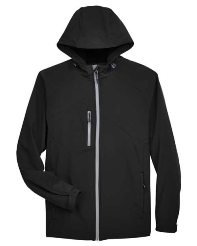 North End 88166 Men's Prospect Two-Layer Fleece Bonded Soft Shell Hooded Jacket in Black - Custom Printing Available