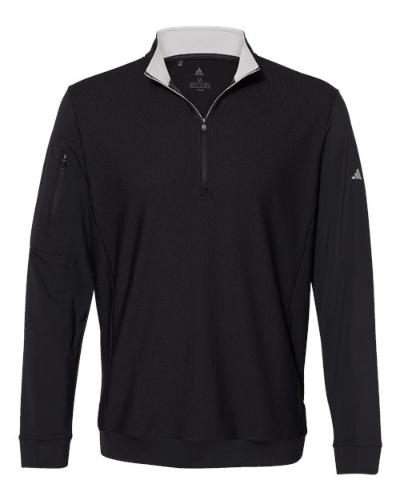 Adidas A295 Adidas A295 Men's Textured Quarter-Zip Pullover - Black in Black - Custom Printing Available