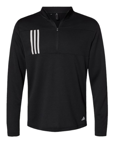 Adidas A482 Adidas A482 Men's 3-Stripes Double-Knit Quarter-Zip Pullover - Black/ Grey Two in Black  Grey Two - Custom Printing Available
