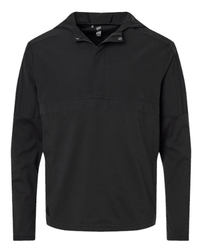 Adidas A607 Adidas A607 Men's Half-Zip Hooded Anorak - Black in Black - Custom Printing Available