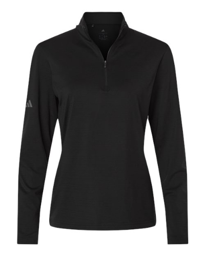 Adidas A709 Adidas A709 Women's Textured Stripe Quarter-Zip Pullover - Black in Black - Custom Printing Available