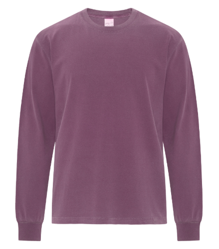 Custom ATC ATC1715 Authentic Colours Garment-Dyed Heavyweight Long Sleeve Tee - Berry | ATC ATC1715 | Screen Printing & Embroidery Canada