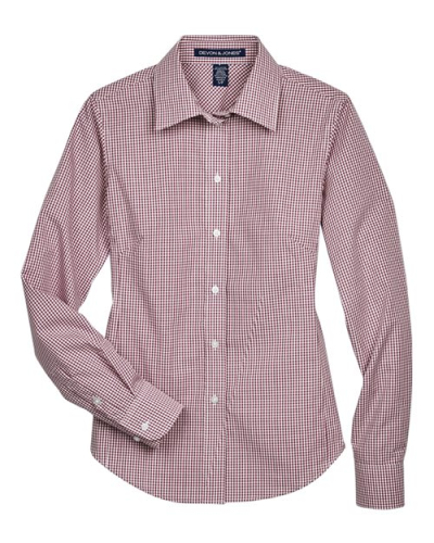 Devon & Jones D640W Women's Crown Collection® Gingham Check Woven Dress Shirt in Burgundy - Custom Printing Available