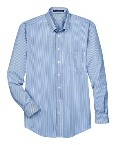 Devon & Jones D645 Men's Crown Collection® Banker Stripe Woven Dress Shirt in French Blue - Custom Printing Available