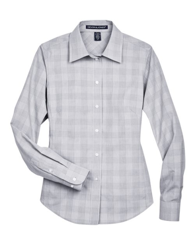 Devon & Jones DG520W Women's Crown Collection® Glen Plaid Woven Dress Shirt in White/ Graphite/ Light Grey - Custom Printing Available