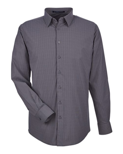 Devon & Jones DG535 Men's CrownLux Performance® Tonal Mini Check Woven Dress Shirt in Carbon - Custom Printing Available