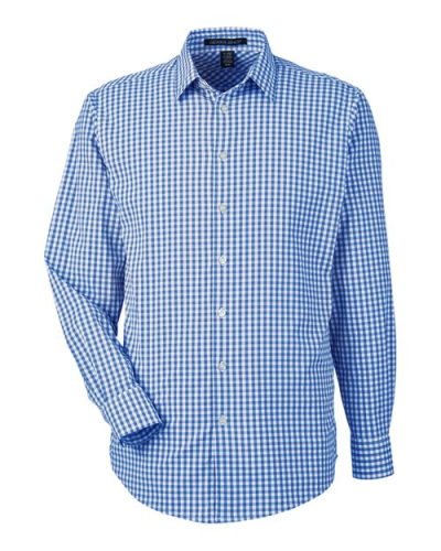 Devon & Jones DG536 Men's CrownLux Performance® Gingham Dress Shirt in French Blue/ White - Custom Printing Available
