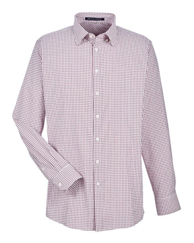 Devon & Jones DG540 Men's CrownLux Performance® Micro Windowpane Woven Dress Shirt in Burgundy/ White - Custom Printing Available