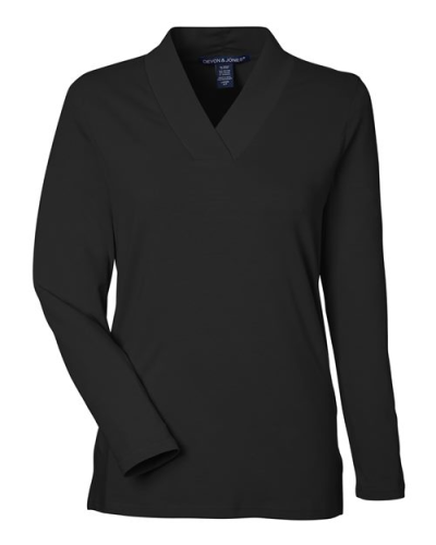 Devon & Jones DP121W Women's Raleigh Shawl Collar Knit Top in Black - Custom Printing Available