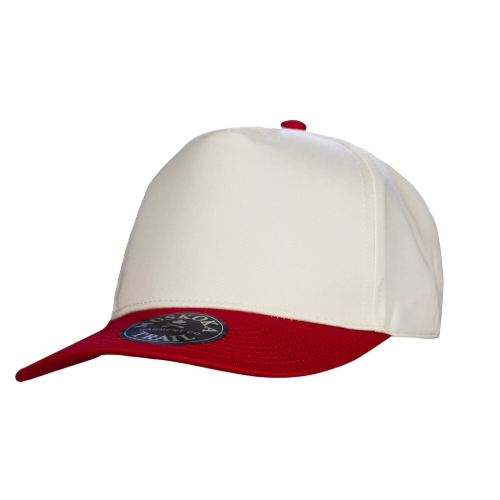 CSW H08355 TRUE NORTH - 5-Panel Poly-Cotton Twill Snap Back Cap - Ivory/Red by Canada Sportswear
