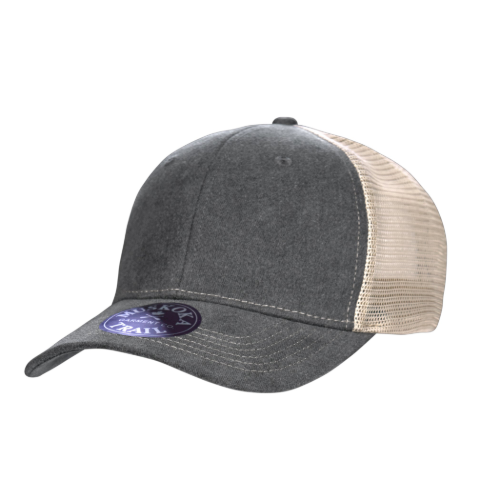 CSW H08360 TRAILHEAD - Pigment Dyed Snap Back Trucker Cap - Black/Khaki by Canada Sportswear