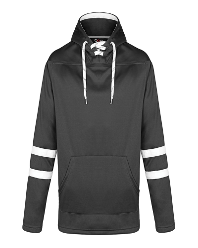 Canada Sportswear L00617 Dangle Adult Pullover Hockey Lace Hooded Sweatshirt in Black/White - Custom Printing Available