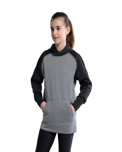 Canada Sportswear L1630Y Oakland Youth Polyester Pullover Hooded Sweatshirt in Grey/Black - Custom Printing Available
