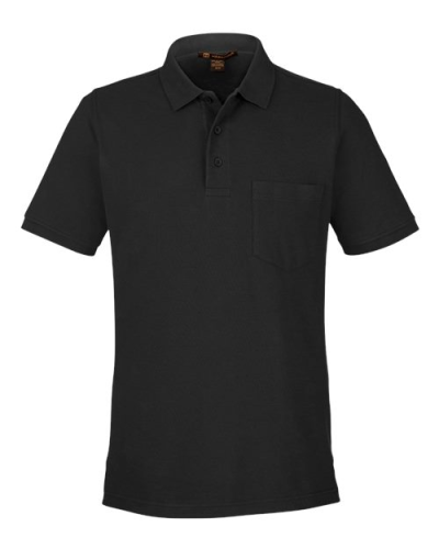 Harriton M205P Men's Valiant Cotton Snag Protect Pocket Polo in Black - Custom Printing Available