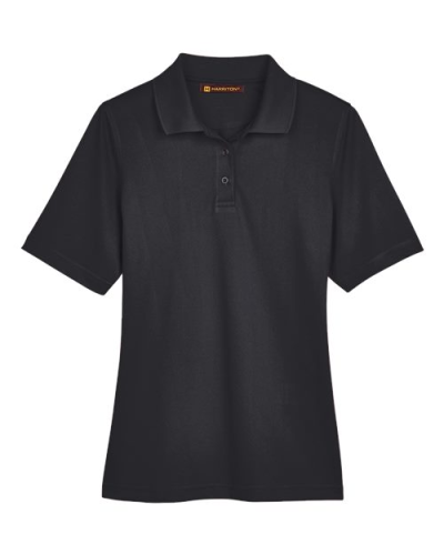 Harriton M348W Women's Advantage Snag Protection Plus Polo in Black - Custom Printing Available