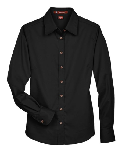 Harriton M500W Women's Easy Blend™ Twill Dress Shirt with Stain-Release in Black - Custom Printing Available