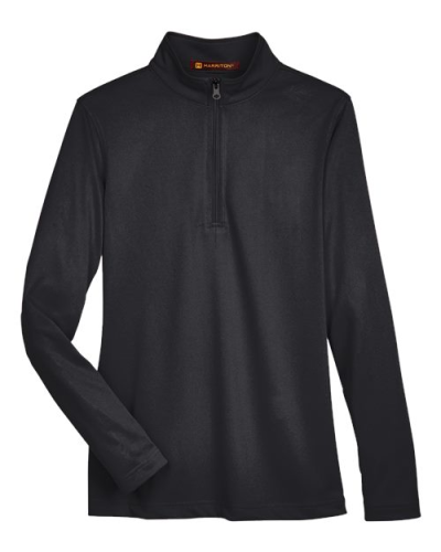 Harriton M748W Women's Advantage Snag Protection Plus Quarter-Zip Pullover in Black - Custom Printing Available