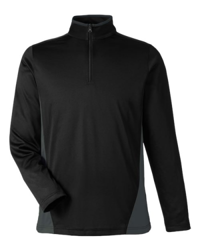 Harriton M786 Men's Flash Snag Protection Plus IL Colorblock Quarter-Zip Pullover in Black/ Dark Charcoal - Custom Printing Available