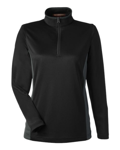 Harriton M786W Women's Flash Snag Protection Plus IL Colorblock Quarter-Zip Pullover in Black/ Dark Charcoal - Custom Printing Available