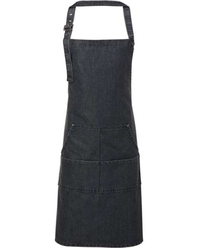 Artisan Collection by Reprime RP126 Jeans Stitch Denim Bib Apron in Black Denim - Custom Printing Available