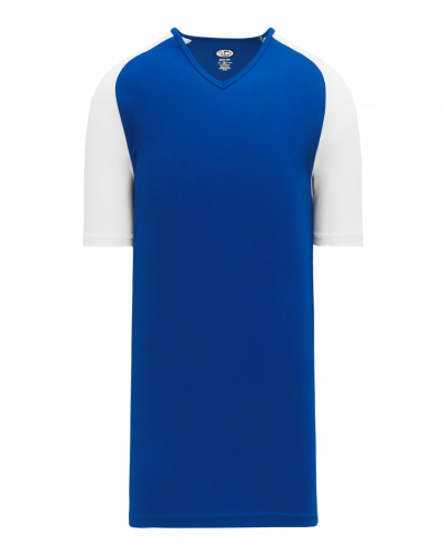Athletic Knit S1375 Dryflex Contrast-Sleeve V-Neck Soccer Jersey in Royal / White - Custom Printing Available