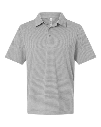 Team 365 TT125 Men's Relay Heathered Stripe Polo in Athletic Heather/ White - Custom Printing Available