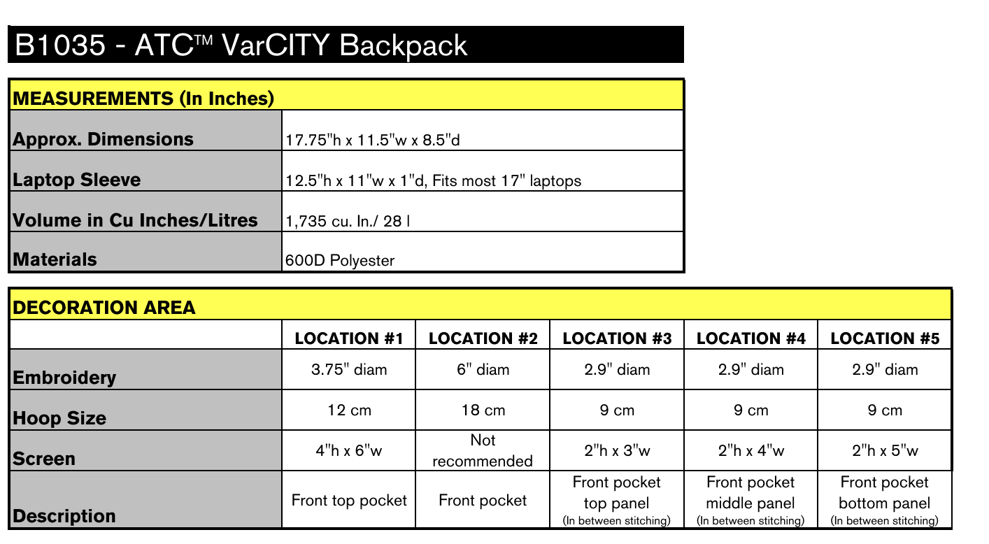 Size chart