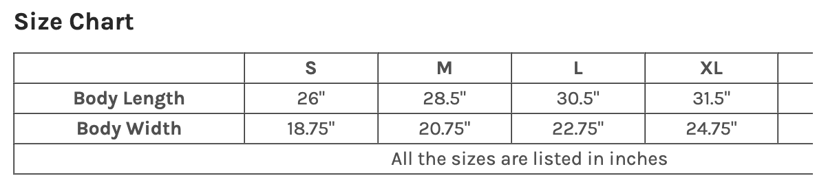 Size chart