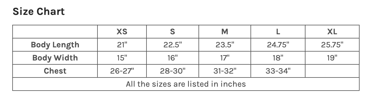 Size chart