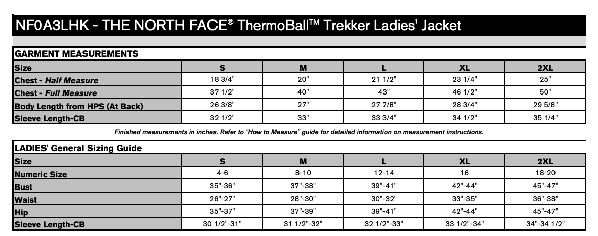 Size chart