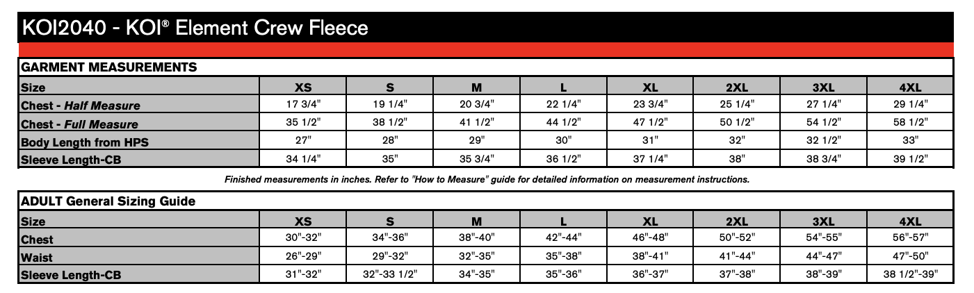 Size chart