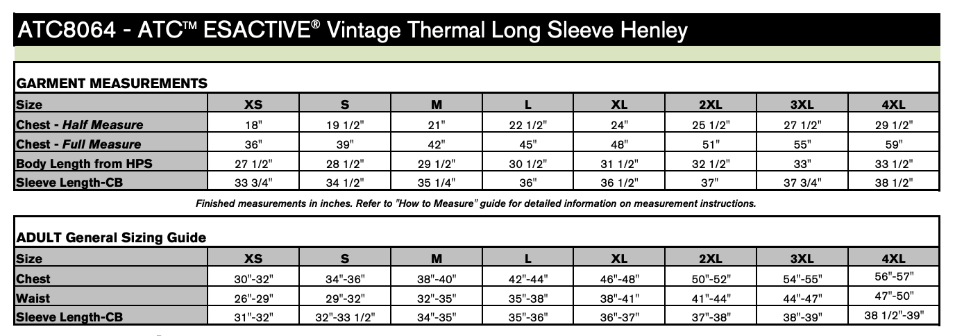 Size chart