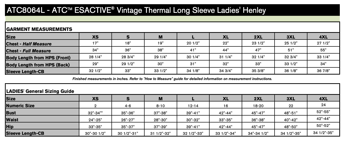 Size chart