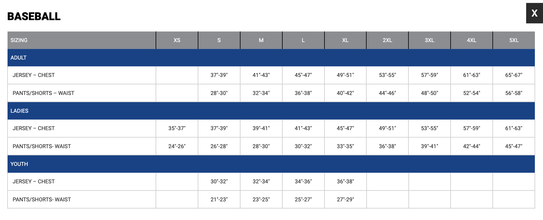 Size chart
