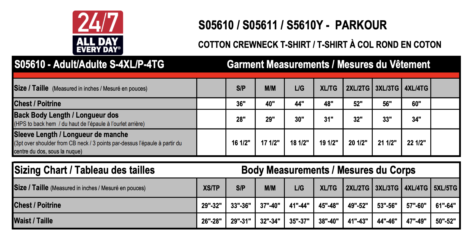 Size chart