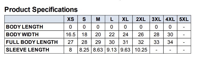 Size chart