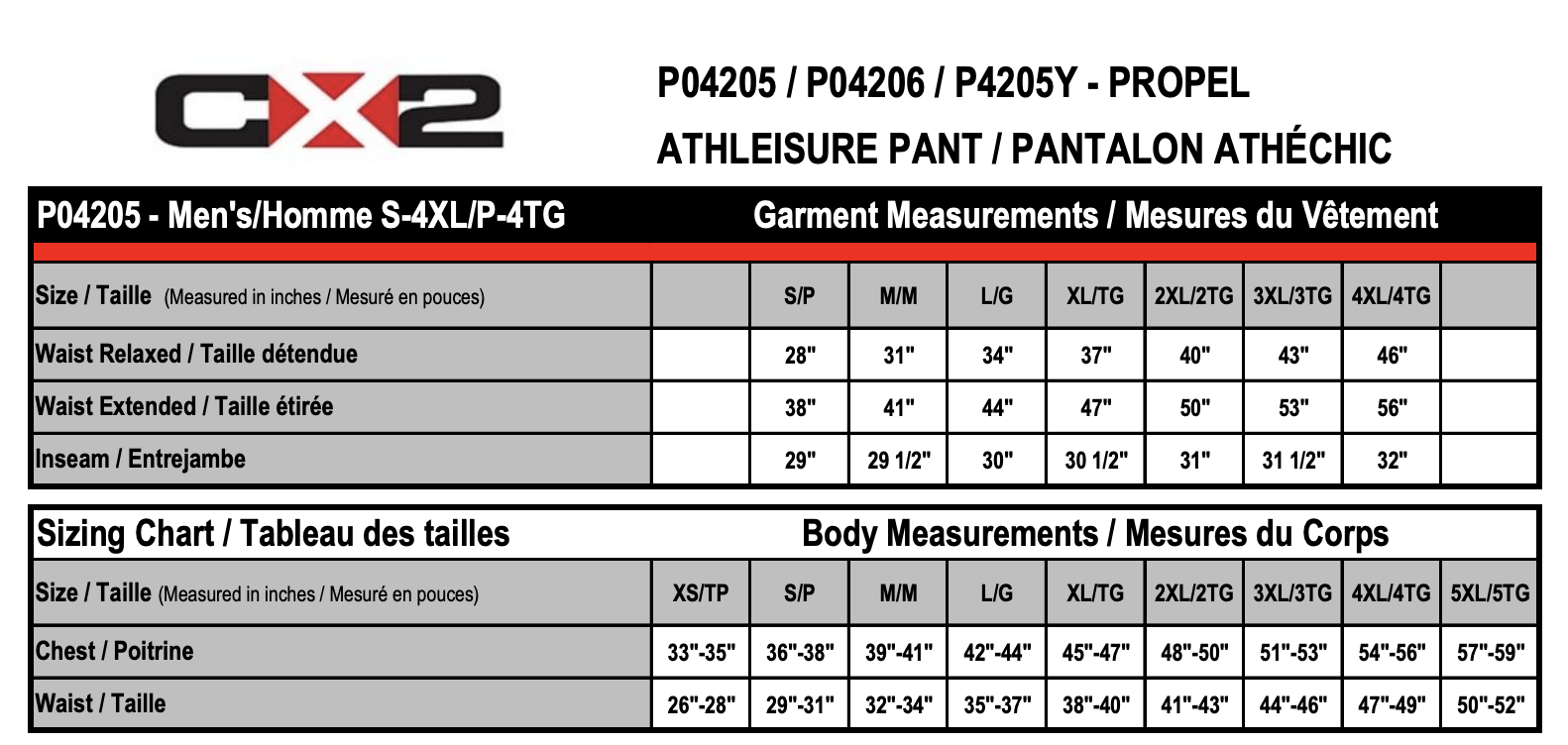Size chart