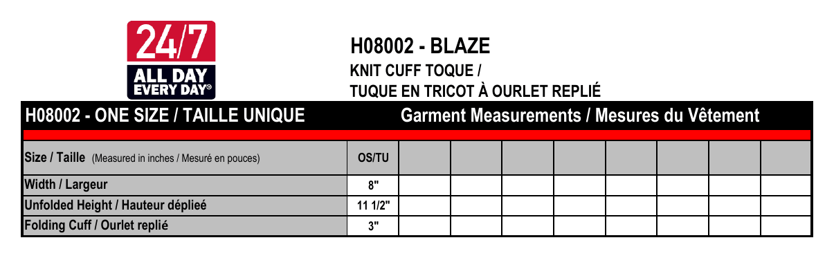 Size chart