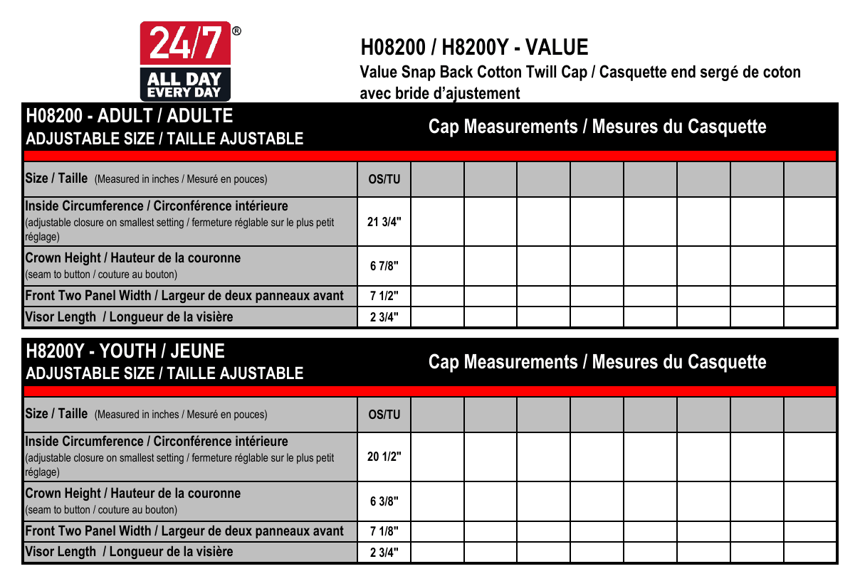 Size chart